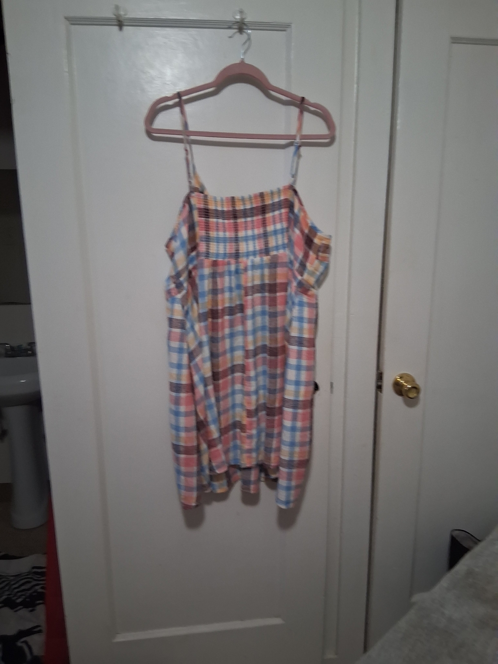 Old Navy Plaid Ruffle-Trim Midi Dress in Pink, Blue & Cream